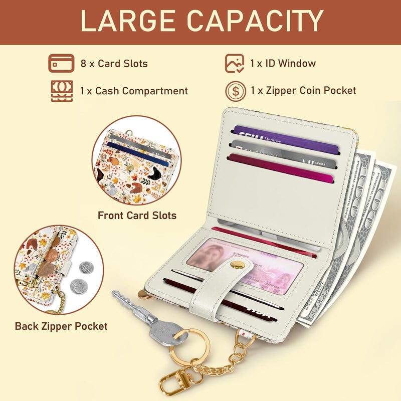 Jogjam Chicken Mushroom Leaves Rfid Women Wallet, Small Slim Thin Compact Credit Card Wallet, PU Leather Bifold Cash Wallet, Zipper Coin Pocket ID Window, Female Ladies Holiday Gifts - Image 4